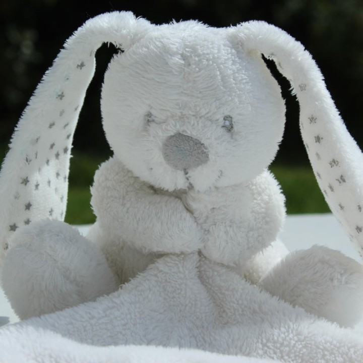 Doudou mouchoir lapin blanc, Vert Baudet, gros plan