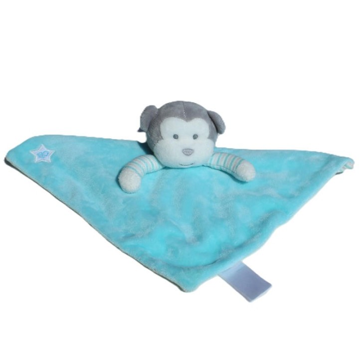 doudou plat singe Obaidi, couleur turquoise