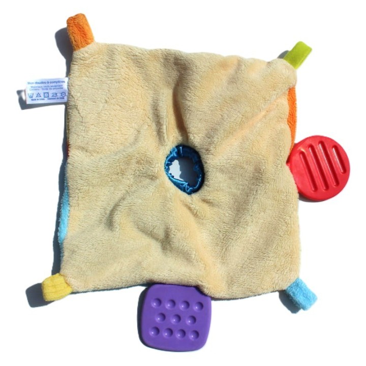 vue de dos du doudou plat multicolore éveil sensoriel Vtech