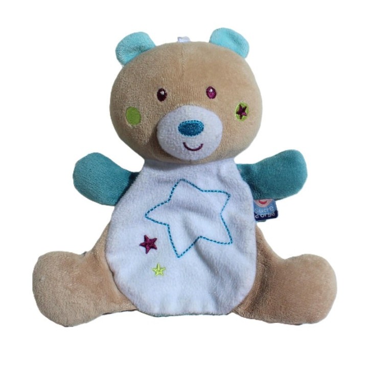 Doudou ours beige blanc étoile Sucre d'Orge