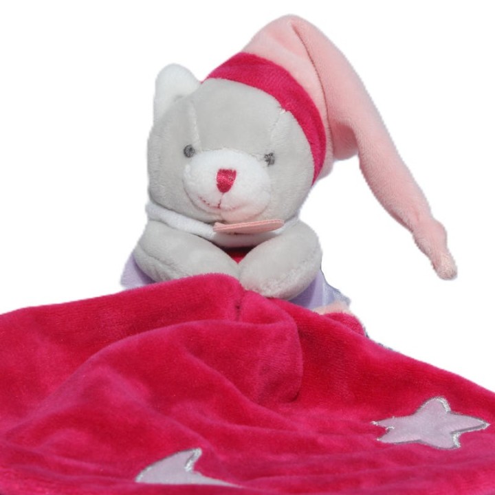Doudou mouchoir ours bonnet de nuit, Baby Nat, gros plan