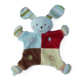 doudou plat carré jaune, rouge, bleu, marron, Sucre d'Orge