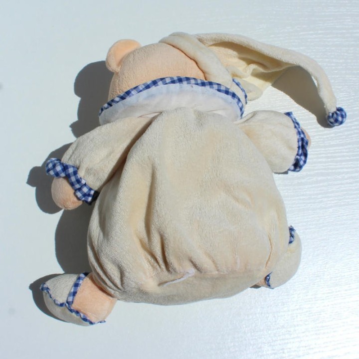 doudou peluche ours boule écru et vichy, vue arrière