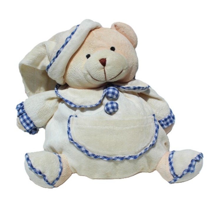 doudou peluche ours boule écru & vichy